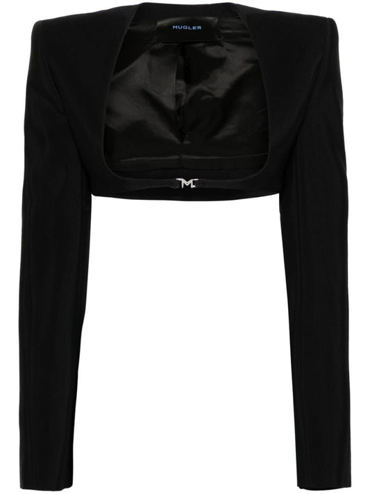 Black Logo-clasp Cropped Jacket