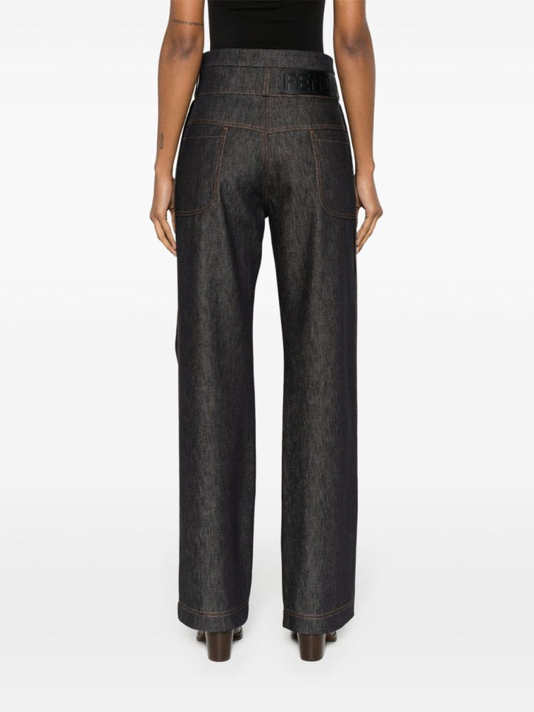 Blue High-waist Straight Jeans