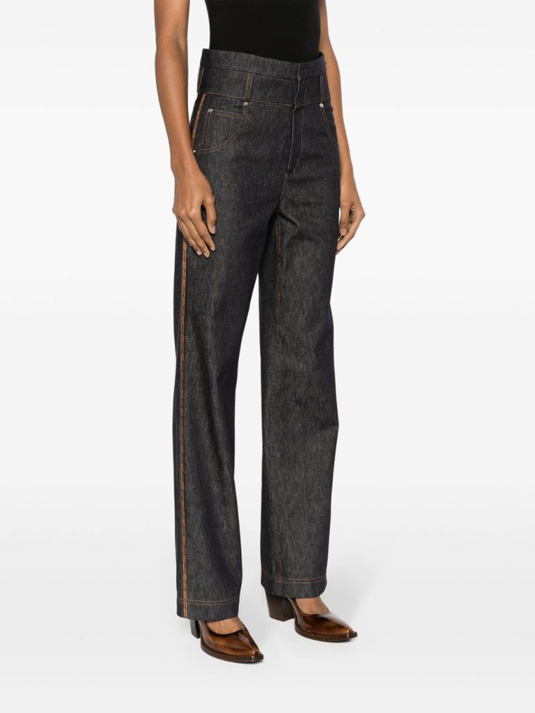 Blue High-waist Straight Jeans