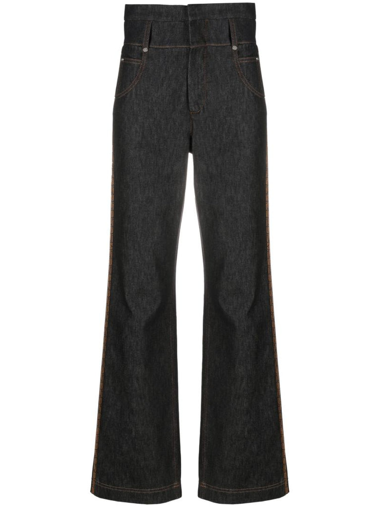 Blue High-waist Straight Jeans