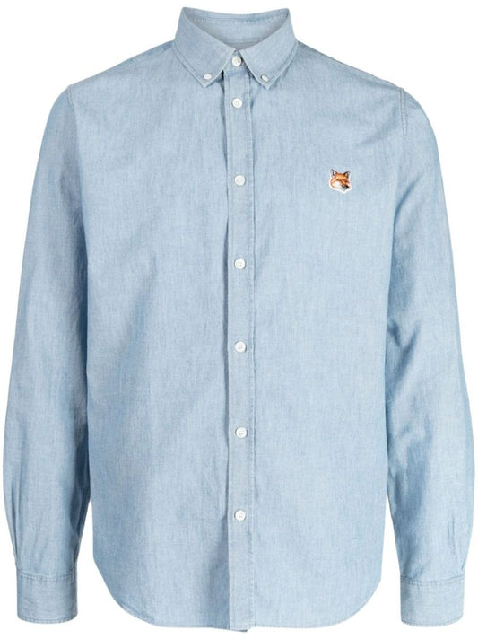 Blue Fox Head-patch Cotton Shirt