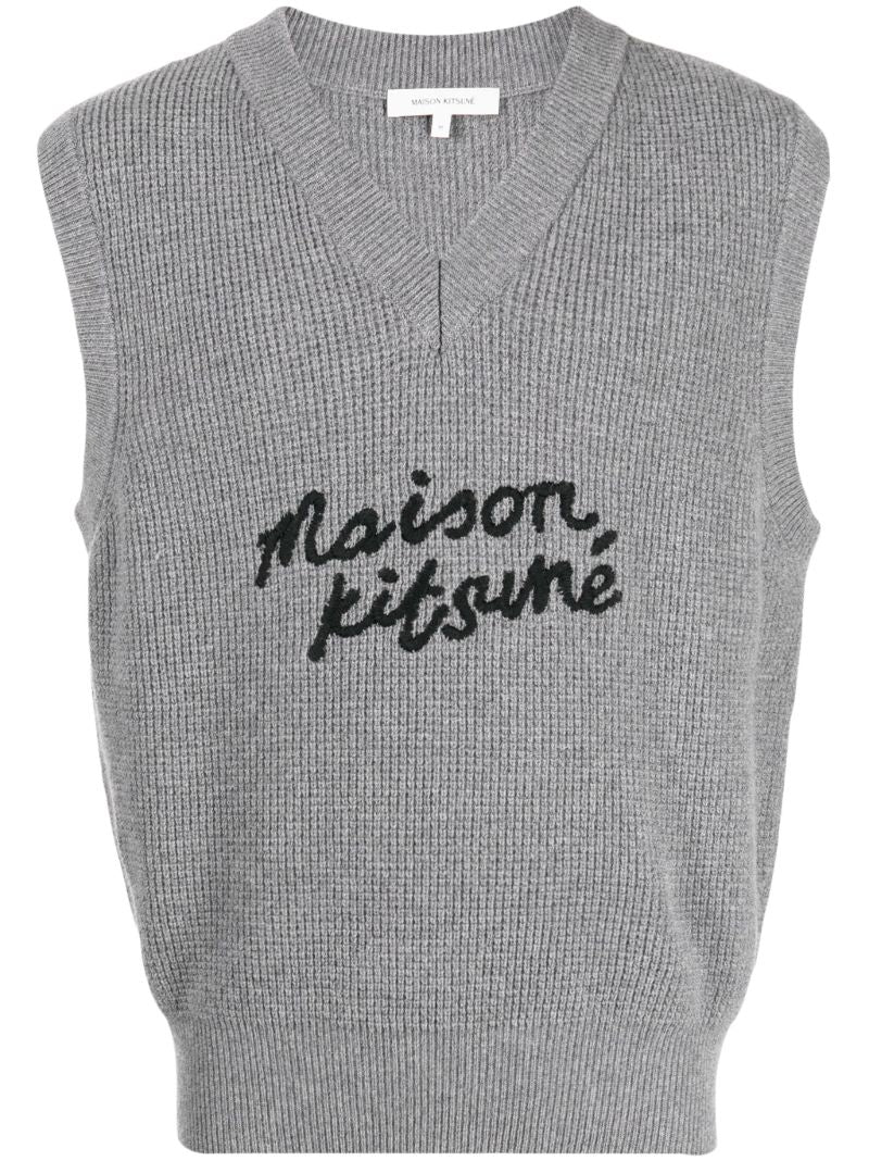 Grey Logo-embroidered Wool Vest