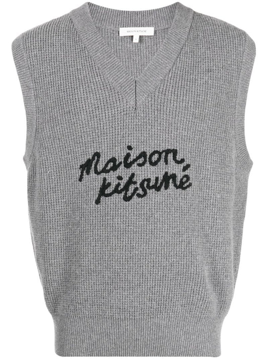 Grey Logo-embroidered Wool Vest