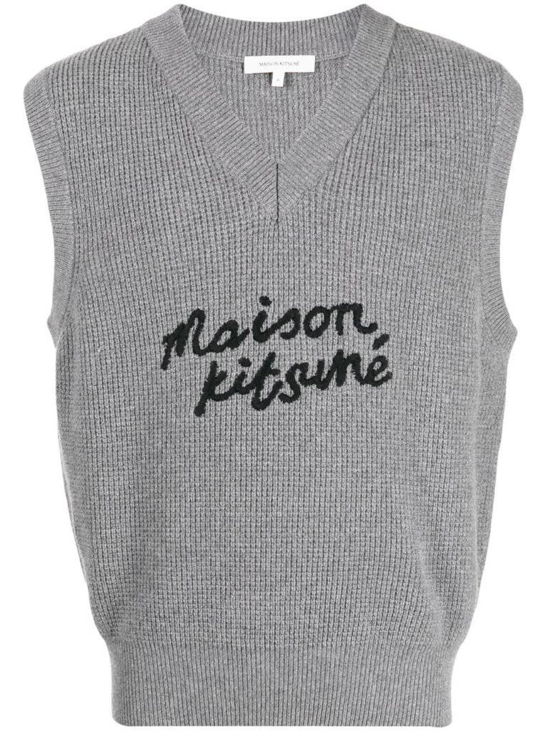 Grey Logo-embroidered Wool Vest