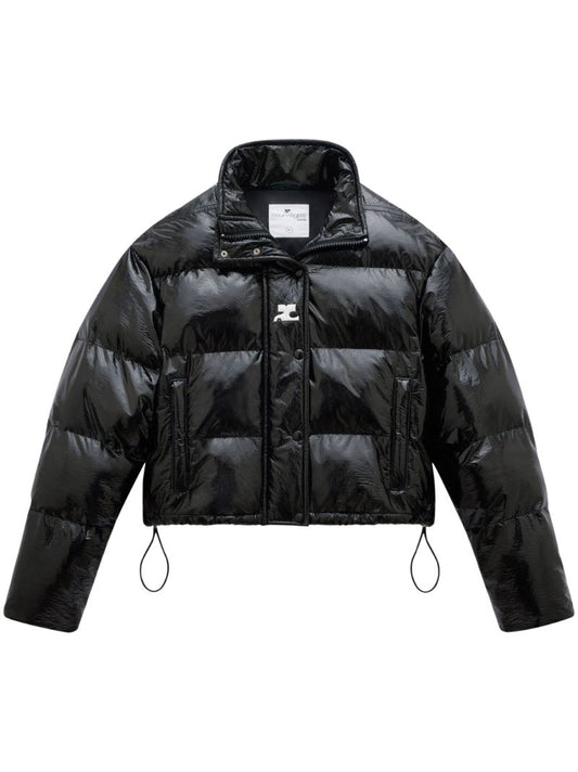 Black Vynil Logo-print Puffer Jacket