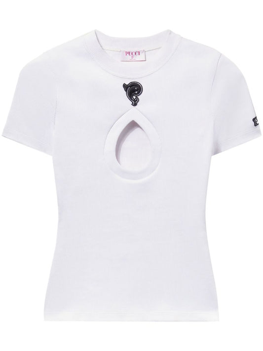 White Cut-out Cotton T-shirt