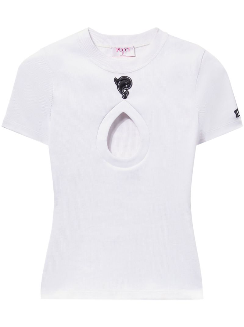 White Cut-out Cotton T-shirt