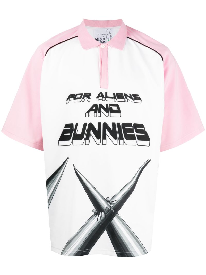 White and Pink Techno for Aliens and Bunnies Polo Shirt