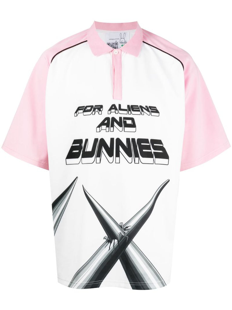 White and Pink Techno for Aliens and Bunnies Polo Shirt