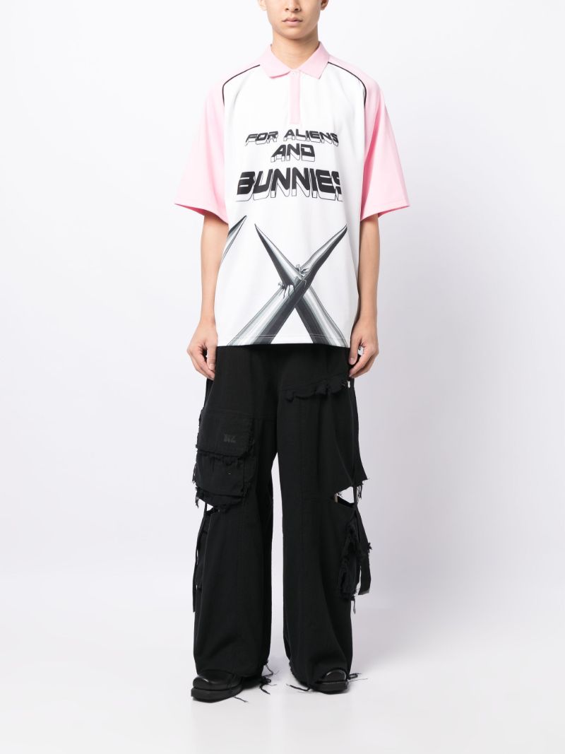 White and Pink Techno for Aliens and Bunnies Polo Shirt