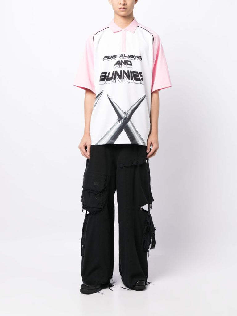 White and Pink Techno for Aliens and Bunnies Polo Shirt