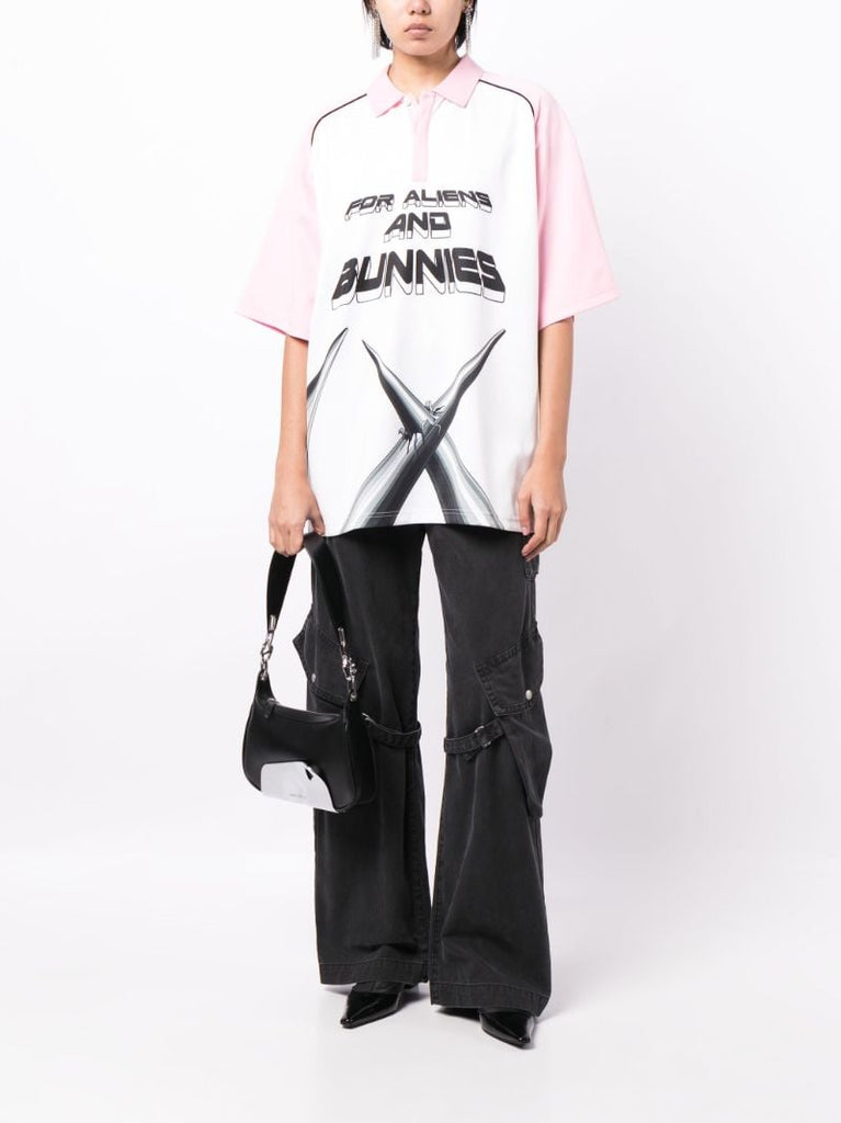 White and Pink Techno for Aliens and Bunnies Polo Shirt
