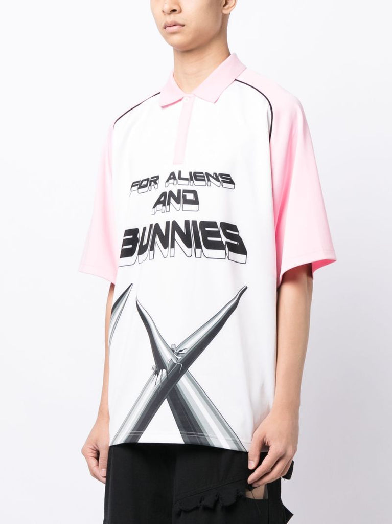 White and Pink Techno for Aliens and Bunnies Polo Shirt