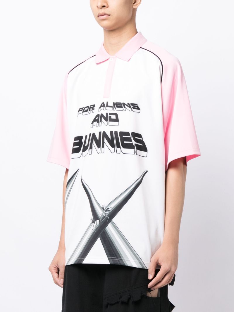 White and Pink Techno for Aliens and Bunnies Polo Shirt