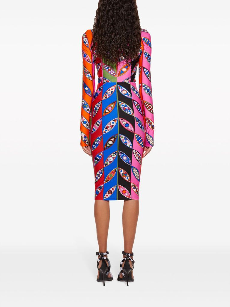 Red Girandole-print Midi Skirt