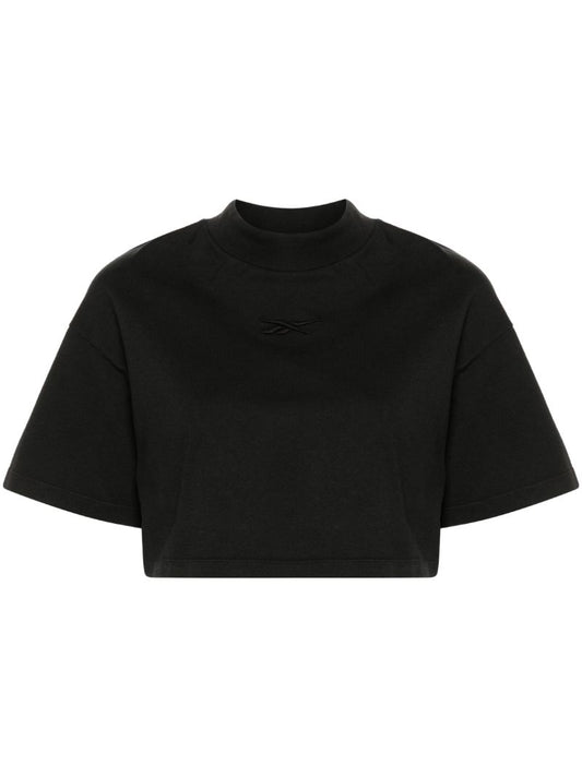 Black Cotton Cropped T-shirt