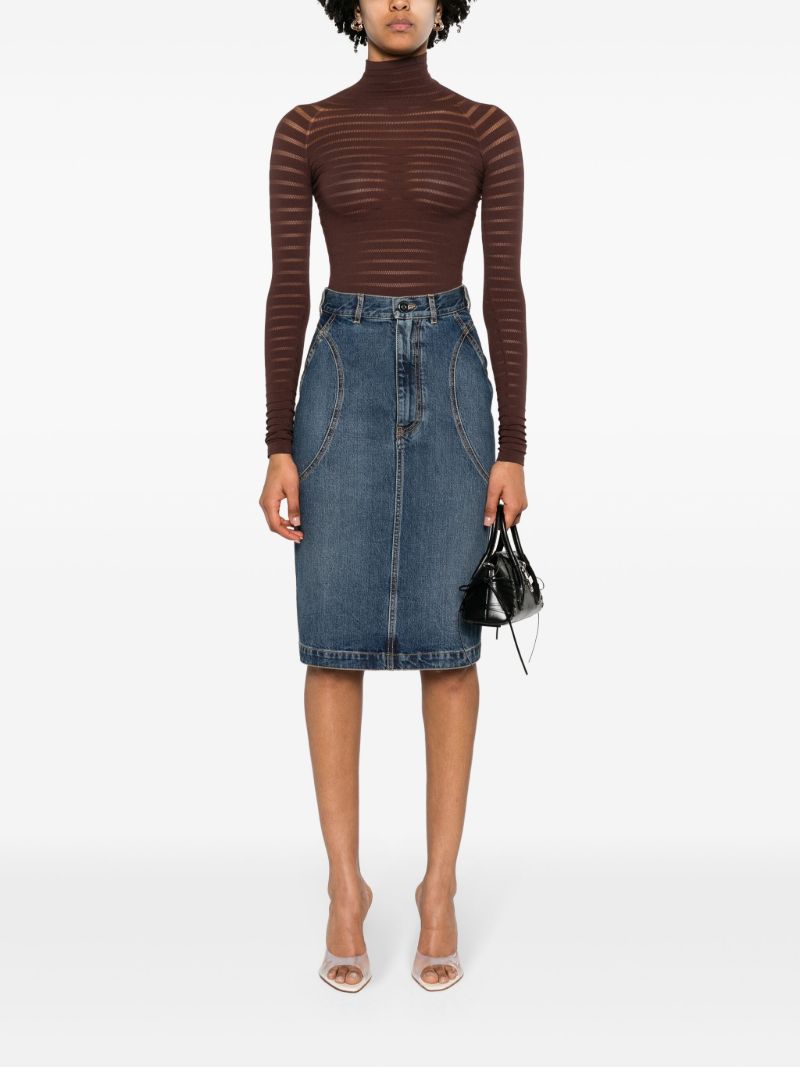 Brown Roll-neck Pointelle Bodysuit