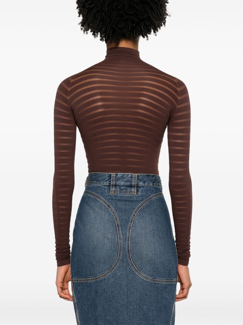 Brown Roll-neck Pointelle Bodysuit