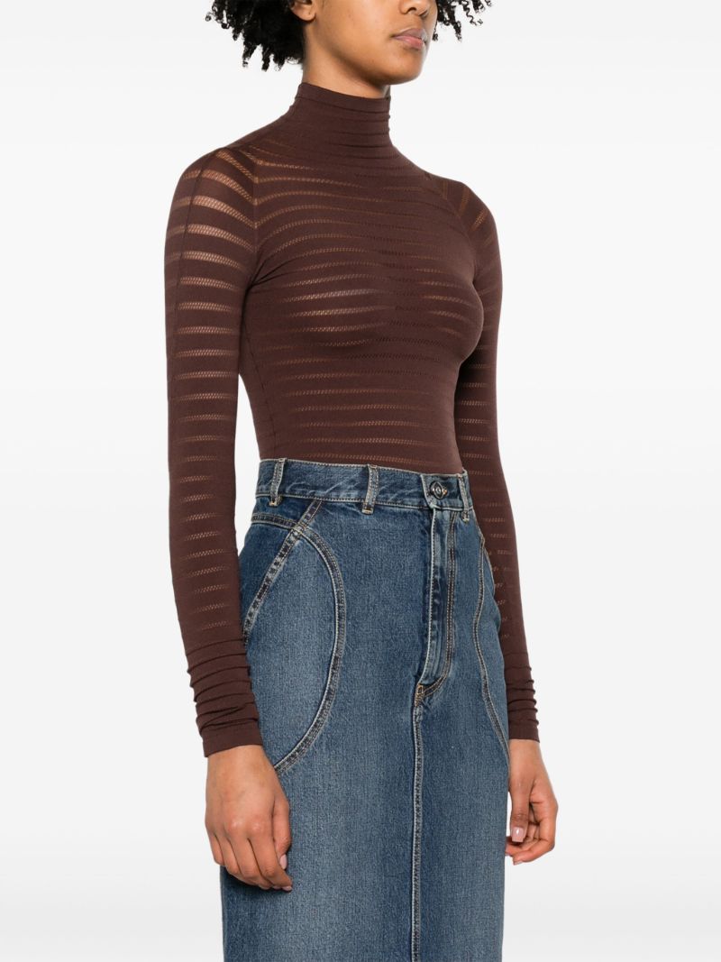 Brown Roll-neck Pointelle Bodysuit