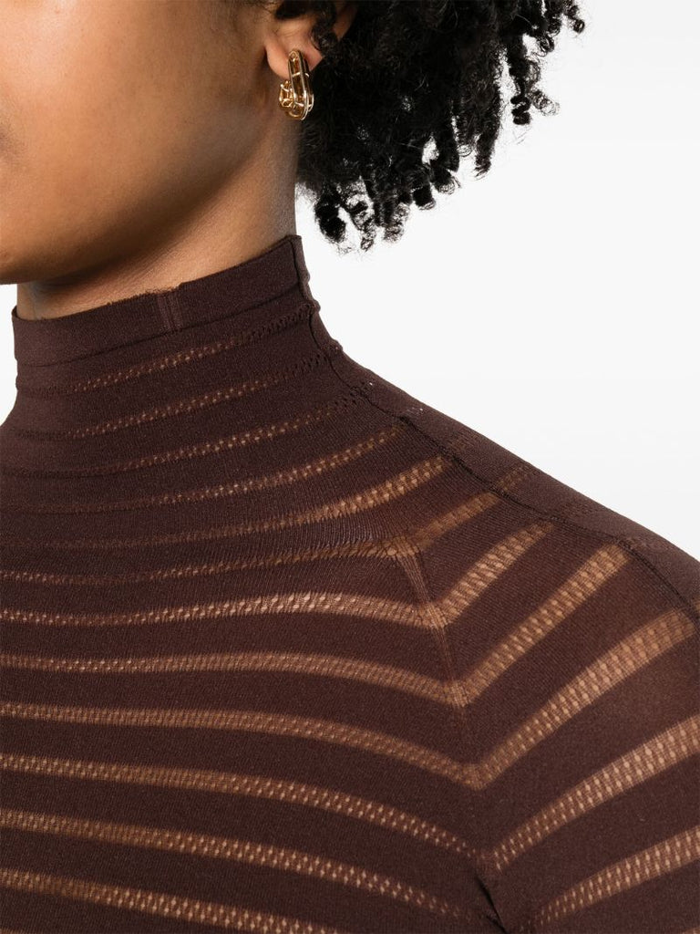 Brown Roll-neck Pointelle Bodysuit