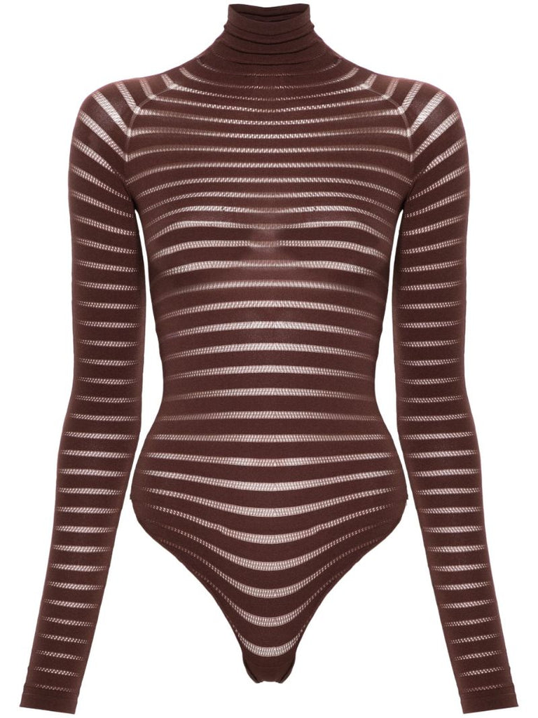 Brown Roll-neck Pointelle Bodysuit