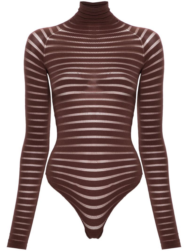 Brown Roll-neck Pointelle Bodysuit