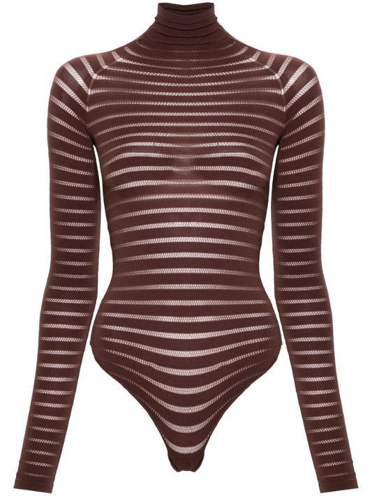Brown Roll-neck Pointelle Bodysuit