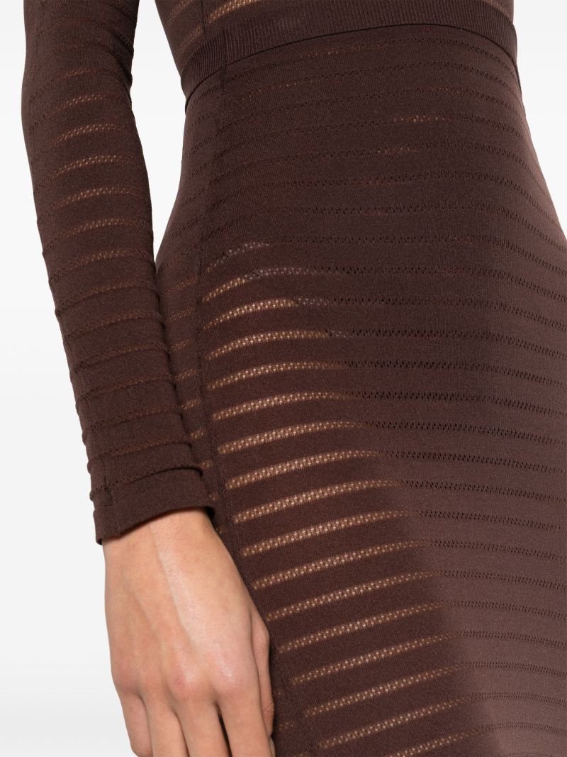 Brown Ribbed Midi Pencil Skirt