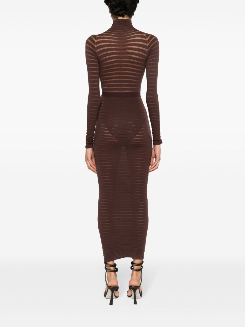 Brown Ribbed Midi Pencil Skirt