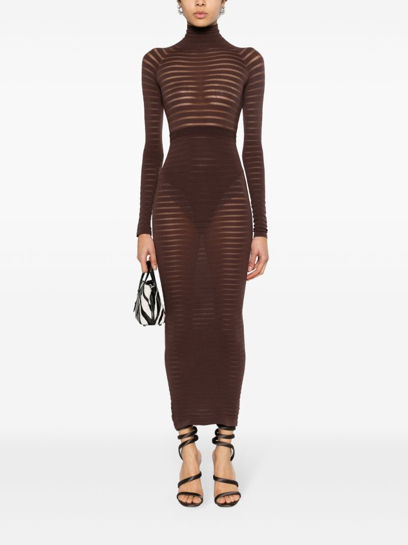 Brown Ribbed Midi Pencil Skirt