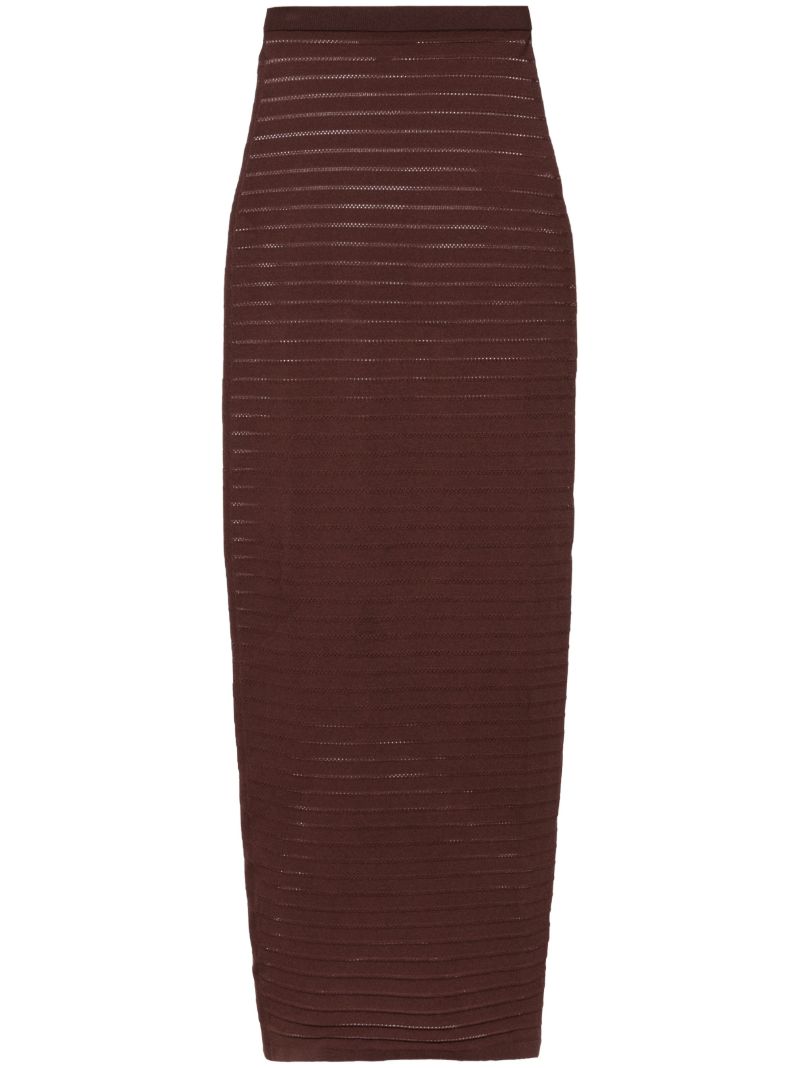 Brown Ribbed Midi Pencil Skirt