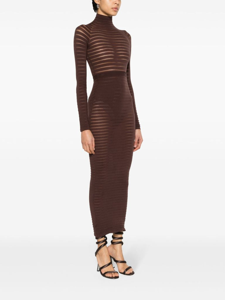 Brown Ribbed Midi Pencil Skirt