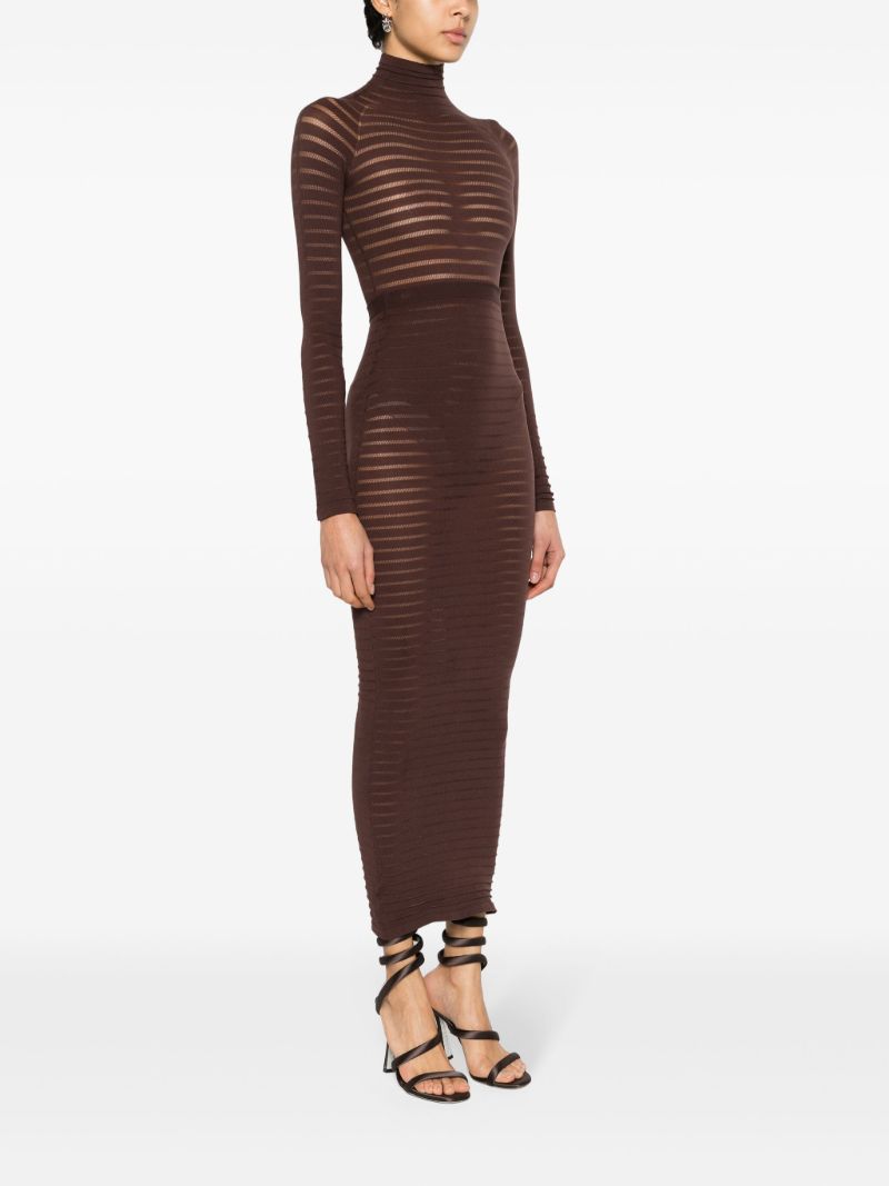 Brown Ribbed Midi Pencil Skirt