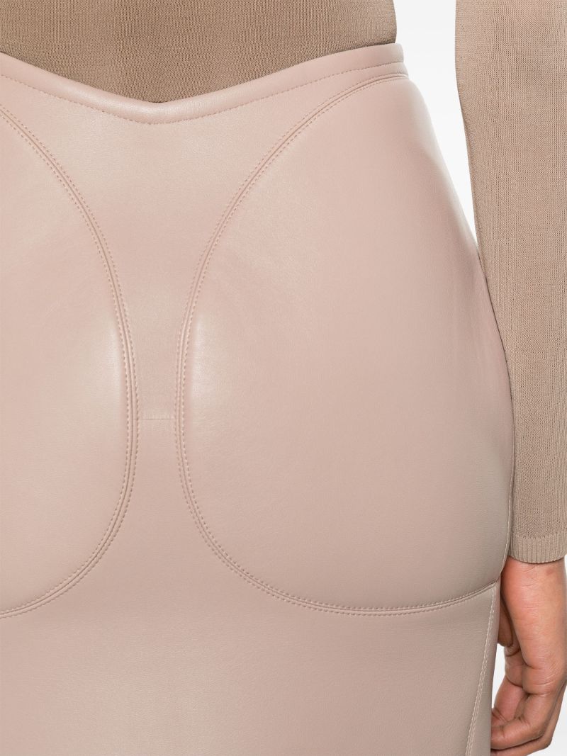 Neutral Leather Midi Skirt