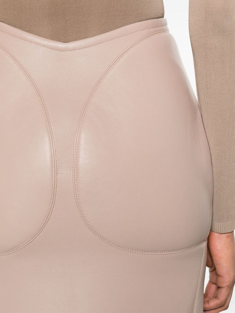 Neutral Leather Midi Skirt