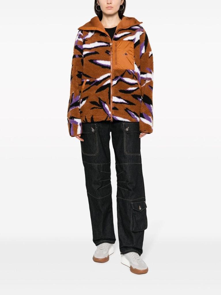 Brown Leaf Jacquard Fleece Jacket