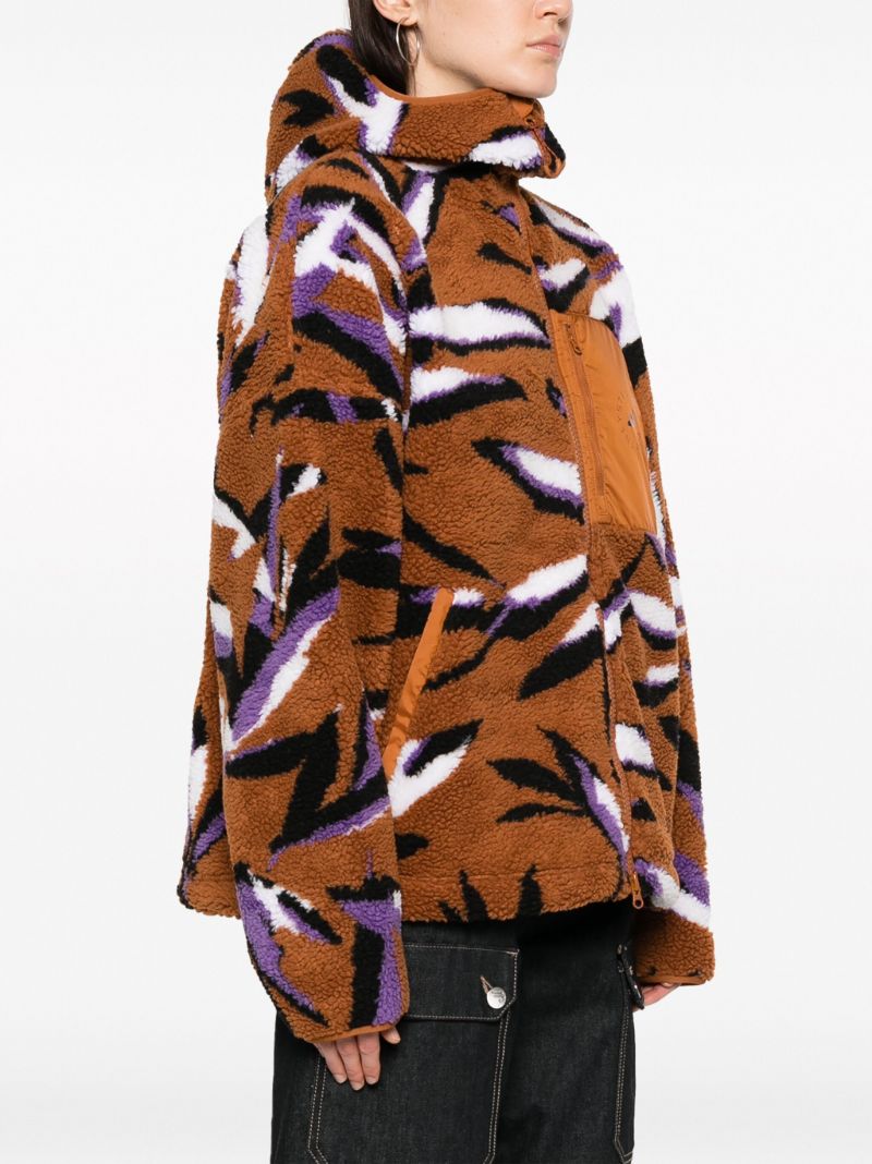 Brown Leaf Jacquard Fleece Jacket