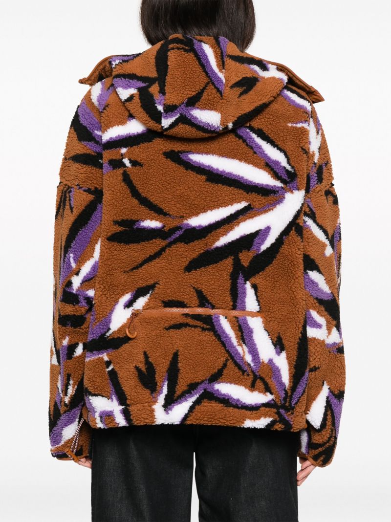Brown Leaf Jacquard Fleece Jacket