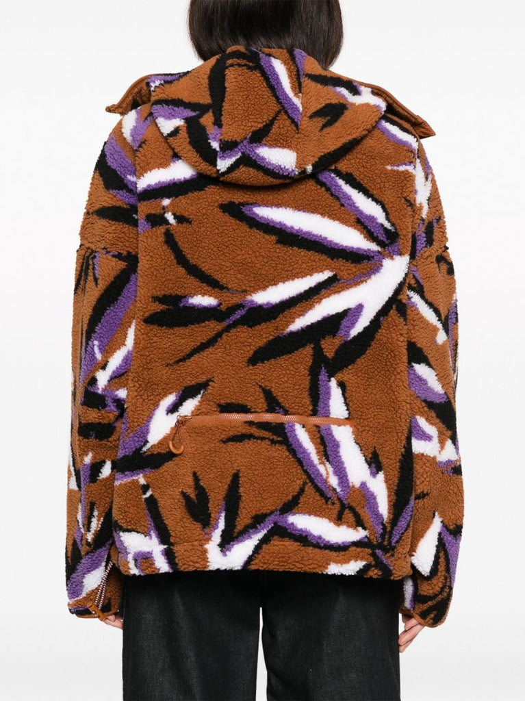 Brown Leaf Jacquard Fleece Jacket
