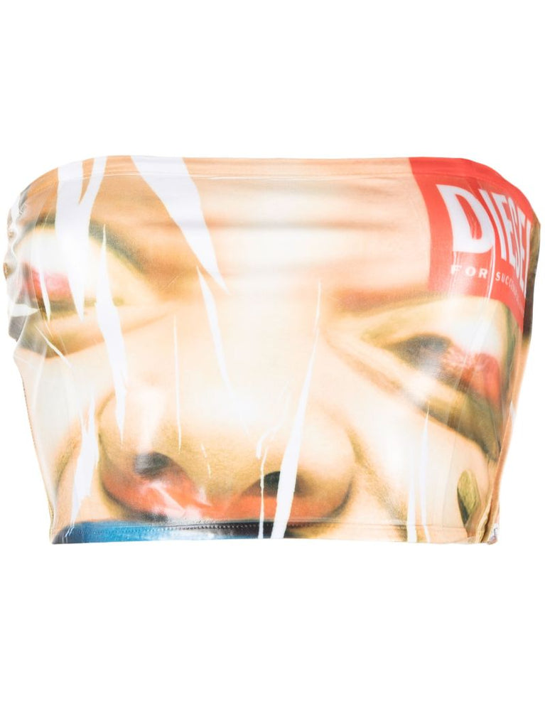 Multicolour Face-print Tube Top
