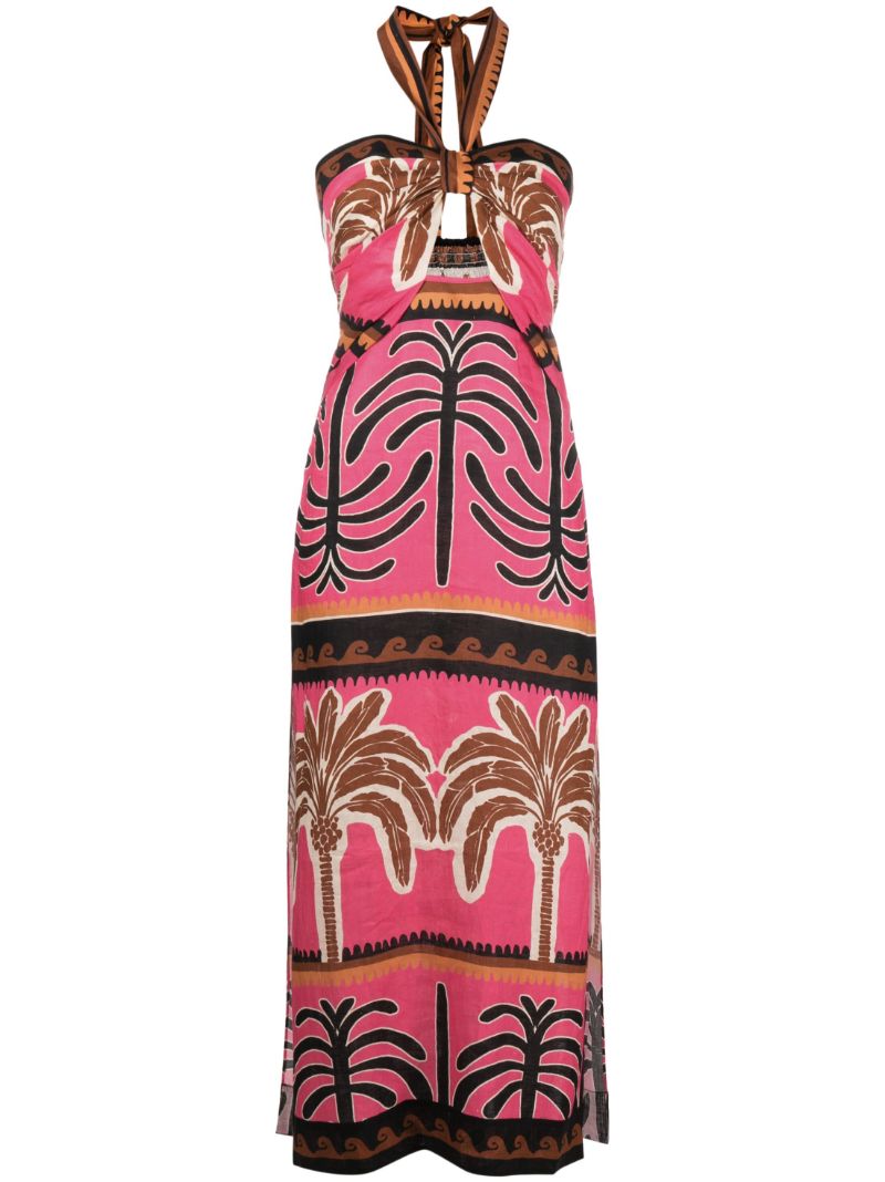 Pink Unexpected Symbolism Linen Midi Dress