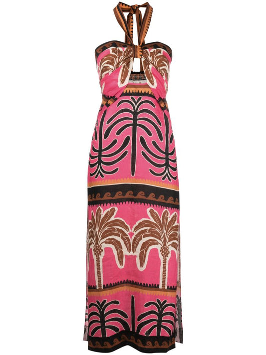 Pink Unexpected Symbolism Linen Midi Dress