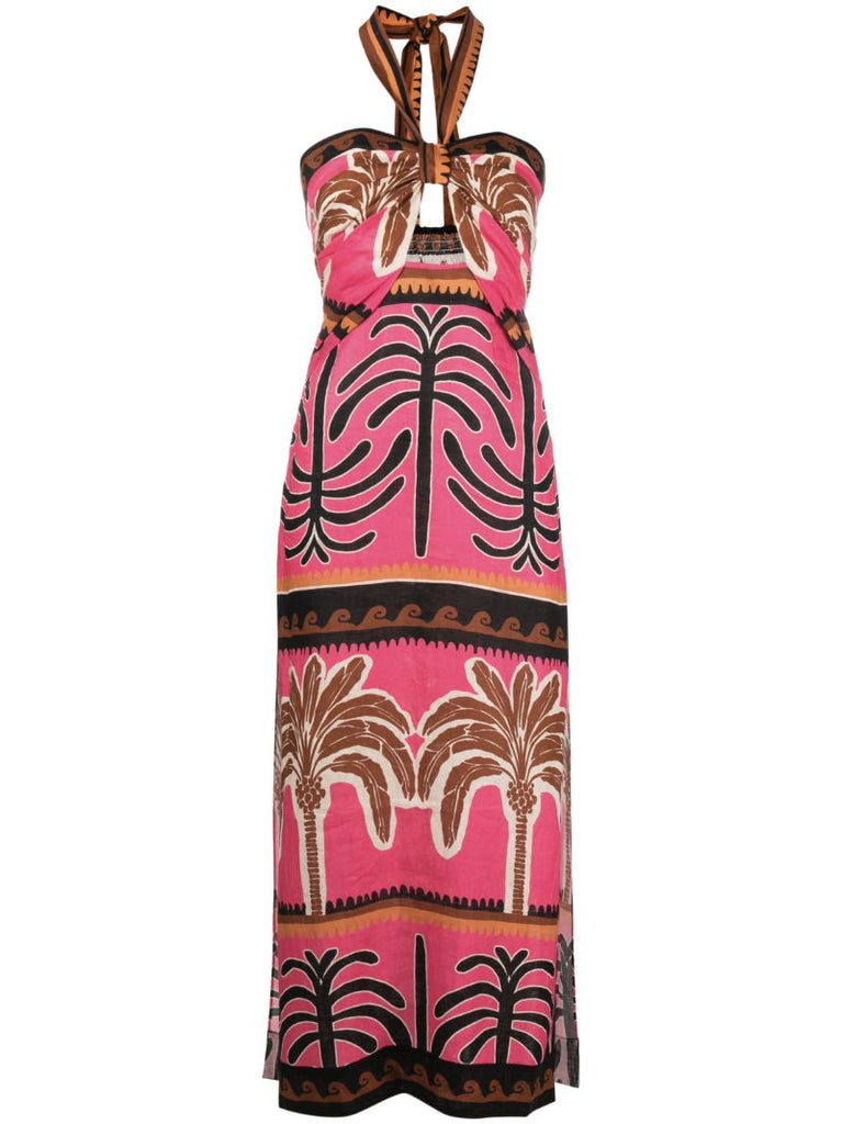 Pink Unexpected Symbolism Linen Midi Dress