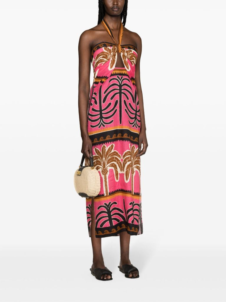 Pink Unexpected Symbolism Linen Midi Dress
