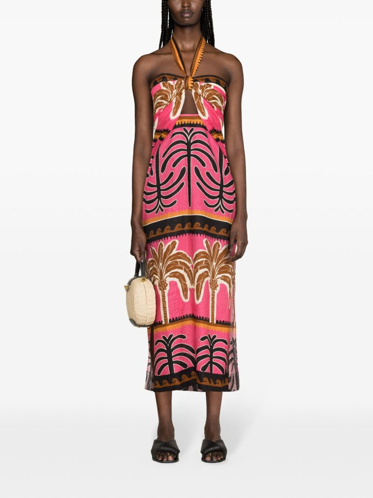 Pink Unexpected Symbolism Linen Midi Dress