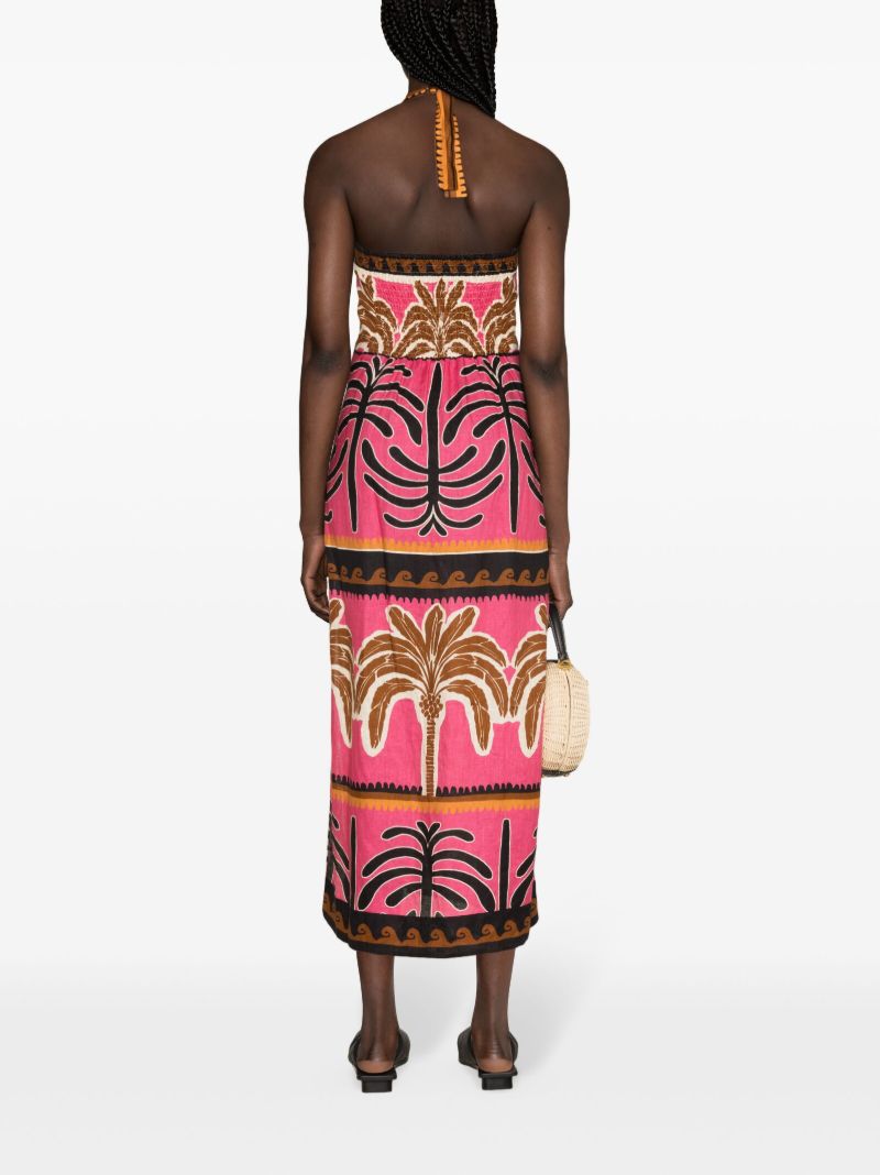 Pink Unexpected Symbolism Linen Midi Dress