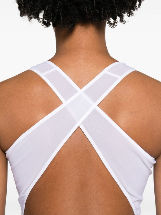 White Stretch-mesh Bodysuit