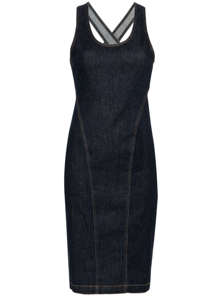 Blue Denim Sleeveless Midi Dress