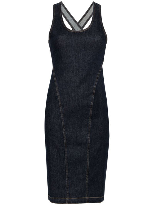 Blue Denim Sleeveless Midi Dress