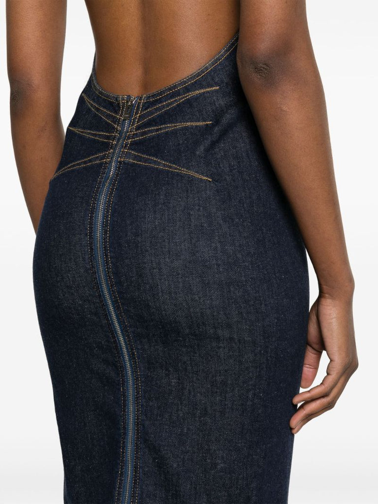 Blue Denim Sleeveless Midi Dress